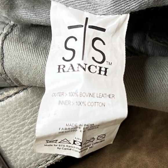 STS Ranch Daydreamer Crossbody Bag Fringe Green Gray Leather Western Rodeo Folk - Picture 4 of 16